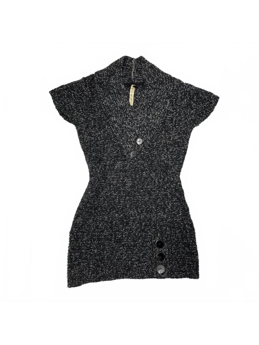 Y2K "Le Temps Des Cerises" Grey Short Sleeve Knit Sweater Dress W Buttons Sz S